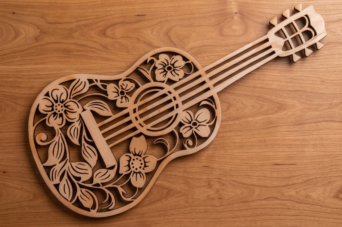 Adorno de pared - Guitarra calada con adornos florales